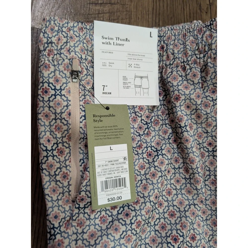Goodfellow & Co Swim Trunks Men L Pink Tile NWT 7